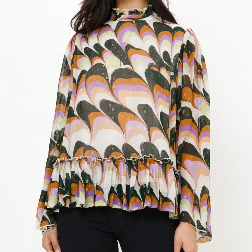 Oliphant Peplum Blouse In Venice Lime Size XS